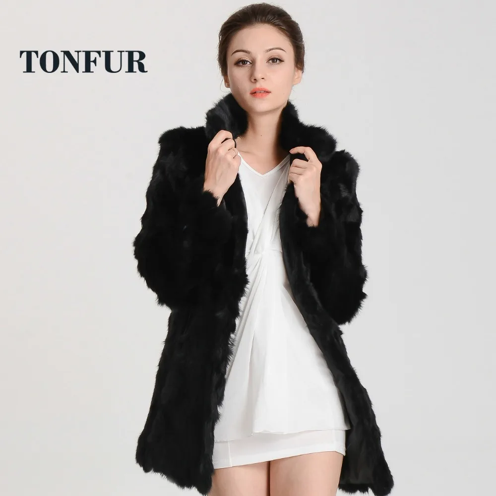 Женское пальто из натурального кроличьего меха длинное на заказ с воротником