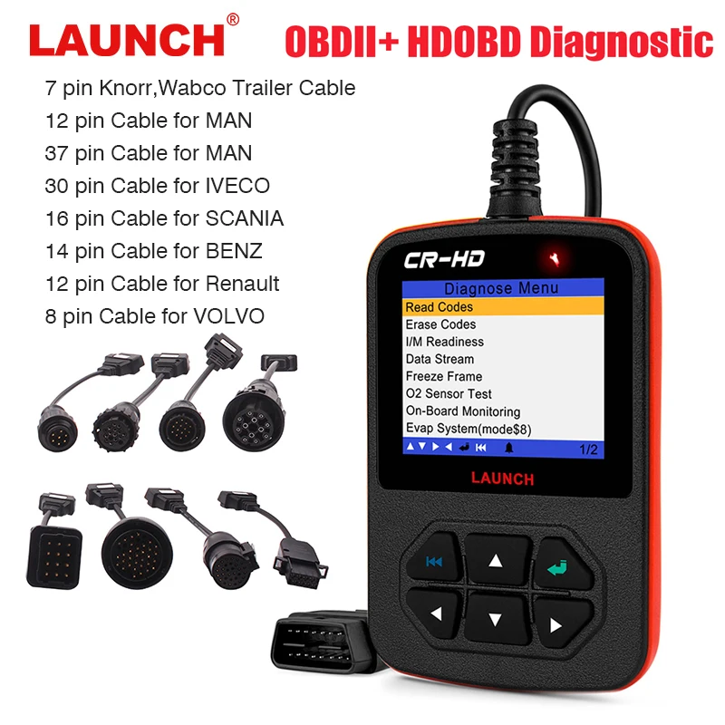 LAUNCH CReader HD Plus сверхмощный грузовик Obd2 Диагностический ридер OBDII сканирующий инструмент CRHD сканер кода грузовика с J1939, J1587 J1708