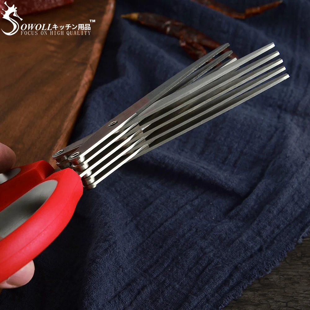 SOWOLL Multifunctional Kitchen Shredded Knives 5 Layers Blade Scallion Scissors Fruit Vegetable Cut Herb Spices Cooking Tools | Дом и сад