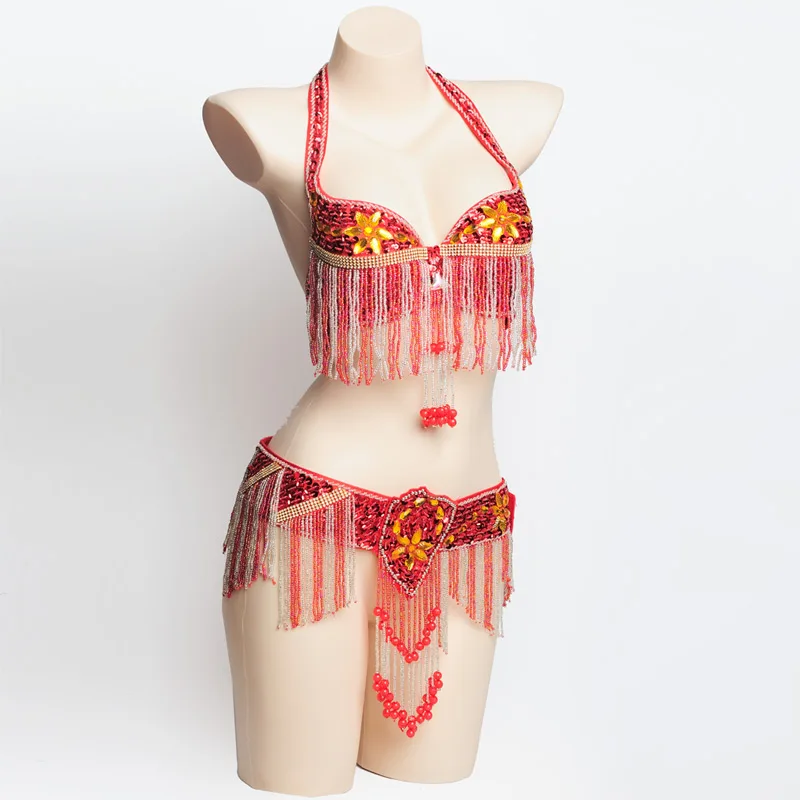 Женский костюм для танца живота откровенный с бахромой пояс бюстгальтером