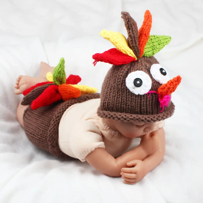 

Turkey Style Baby Hat with Diaper Cover Set Newborn Photography Props Costume Outfit Crochet Toddler Animal Beanie Hat H070