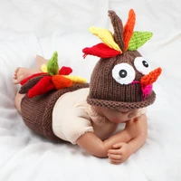 turkey style baby hat with diaper cover set newborn photography props costume outfit crochet toddler animal beanie hat h070