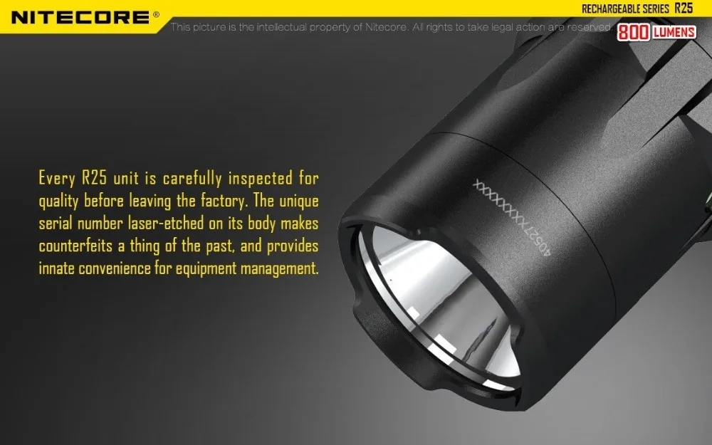 NiteCore R25 800 люмен перезаряжаемый светодиодный тактический фонарь с батареей, зарядная док-станция, автомобильный адаптер переменного тока, кобура