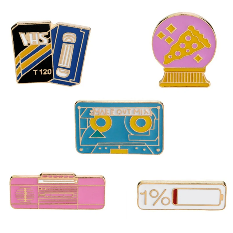 Мультяшный подарок пицца мяч радио рекордер брошь эмалевые булавки для одежды