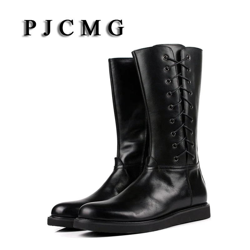 Новинка Мужская Уличная обувь PJCMG из натуральной кожи на плоской подошве молнии с