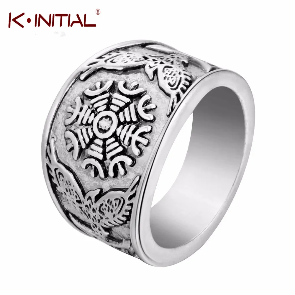

Kinitial New Snowflake Rings Oden's Ravens Symbol Retro Ring for Norse Viking Mens Christmas Raven Jewelry Wholesale Bijoux