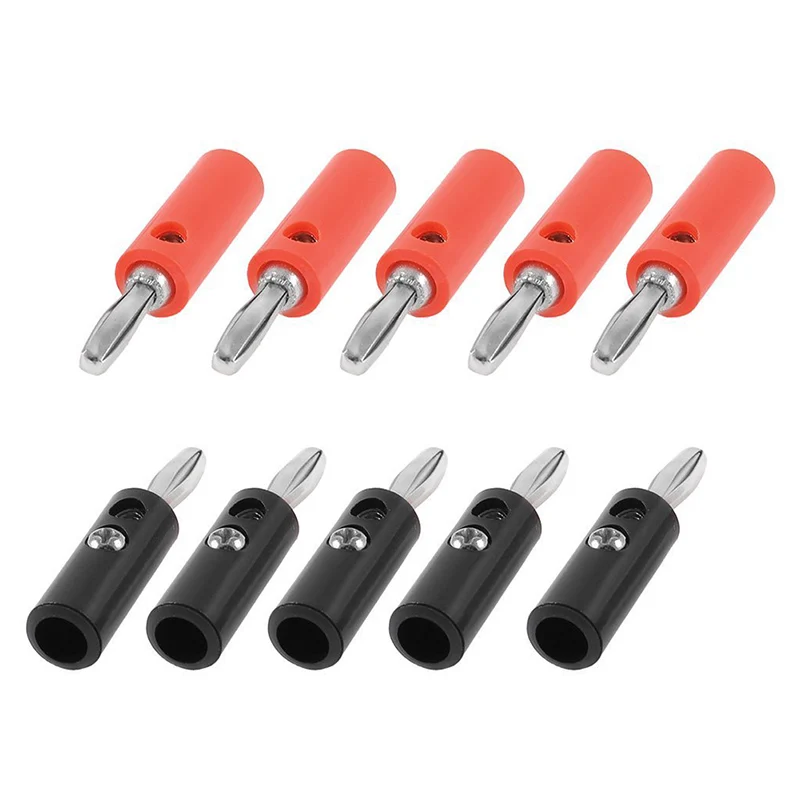 

10pcs New 4mm Banana Plug Connector Jack Screw-type Banana Head Black and Red Color UY8