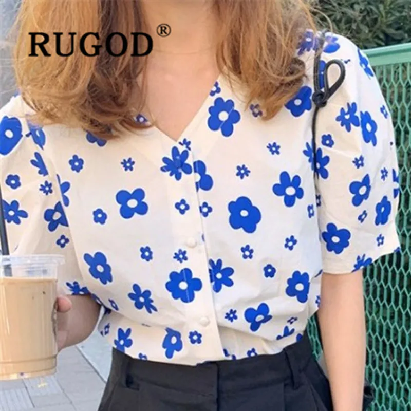Женские топы и блузки с цветочным принтом RUGOD свободные блузы коротким рукавом