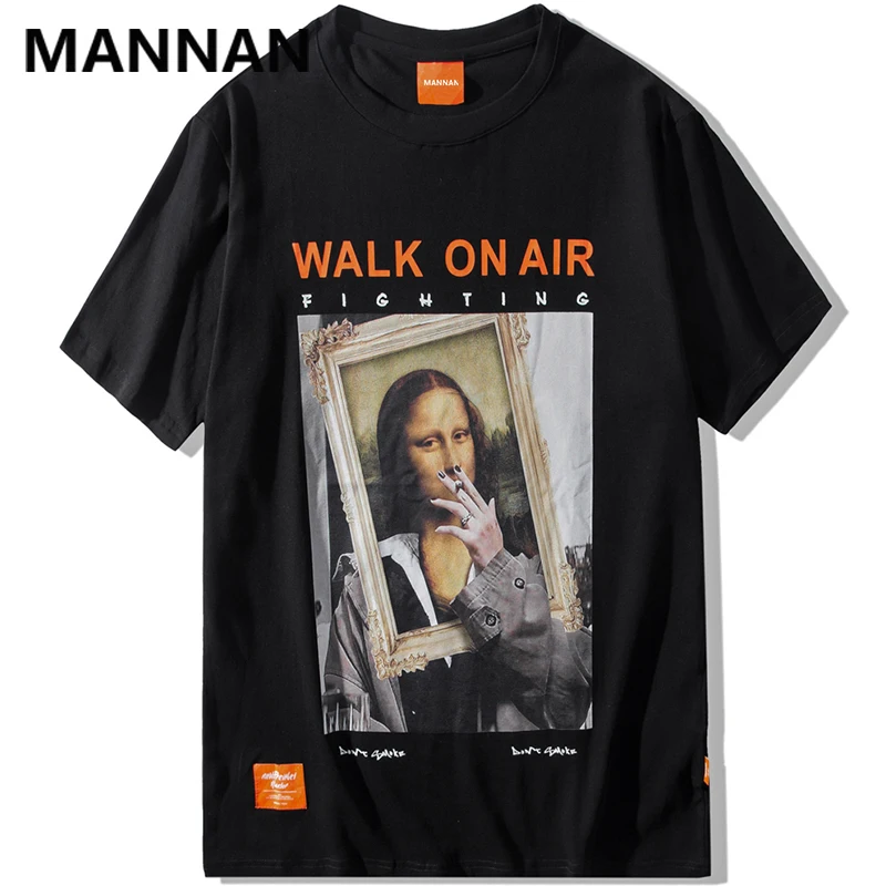 Мужские и женские футболки с коротким рукавом MANNAN Smoking Mona Lisa забавные