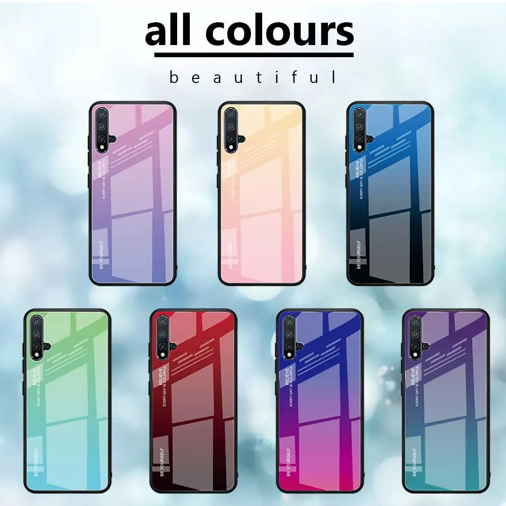 Градиентное закаленное стекло ТПУ Силиконовая задняя крышка для Huawei Honor 20 Pro 8S P30