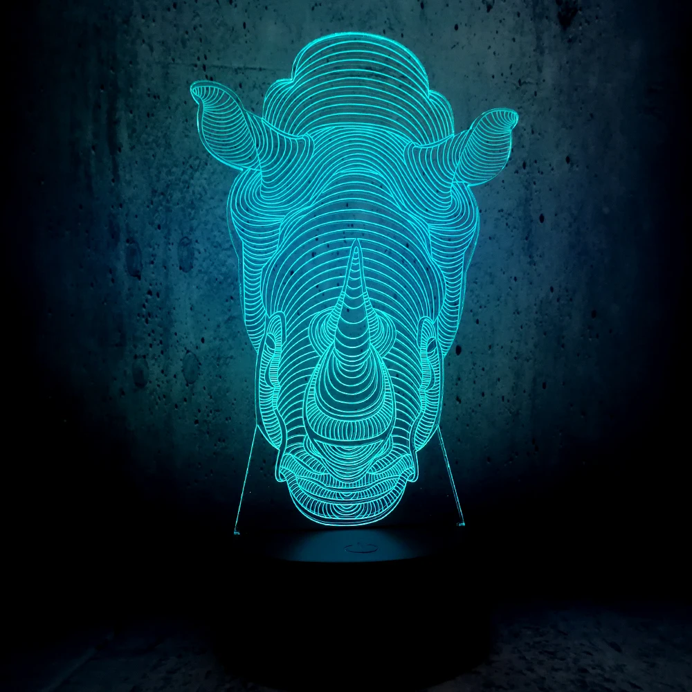 Новые Infantil животные носороги голова 3D лампа детская визуальная Led настроение
