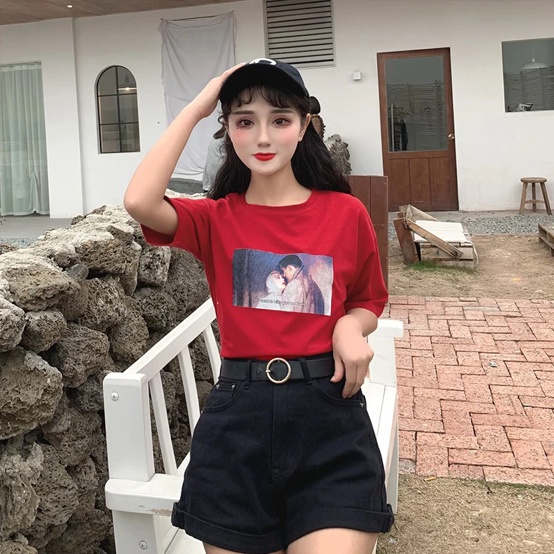 Женские топы летние корейские Ulzzang Harajuku футболки Camiseta mujer уличная Эстетическая Tumblr Топ Женская футболка