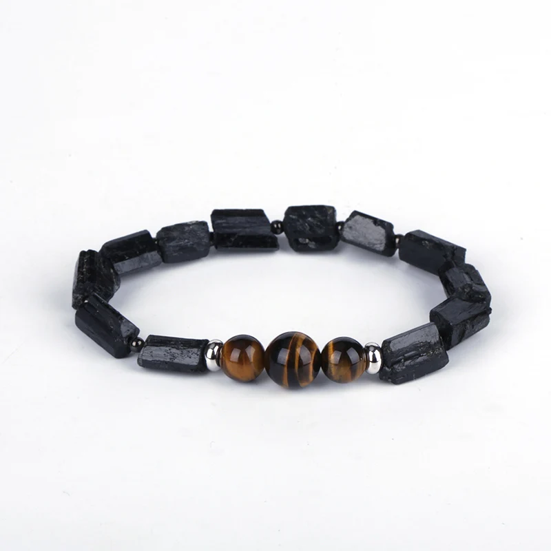 tiger eye Natutal необработанный черный турмалин с 6 мм круглым гематитом коричневый тигровый глаз хамса металлические подвески индивидуальные унисекс бисерные браслеты - Окраска металла: tiger eye