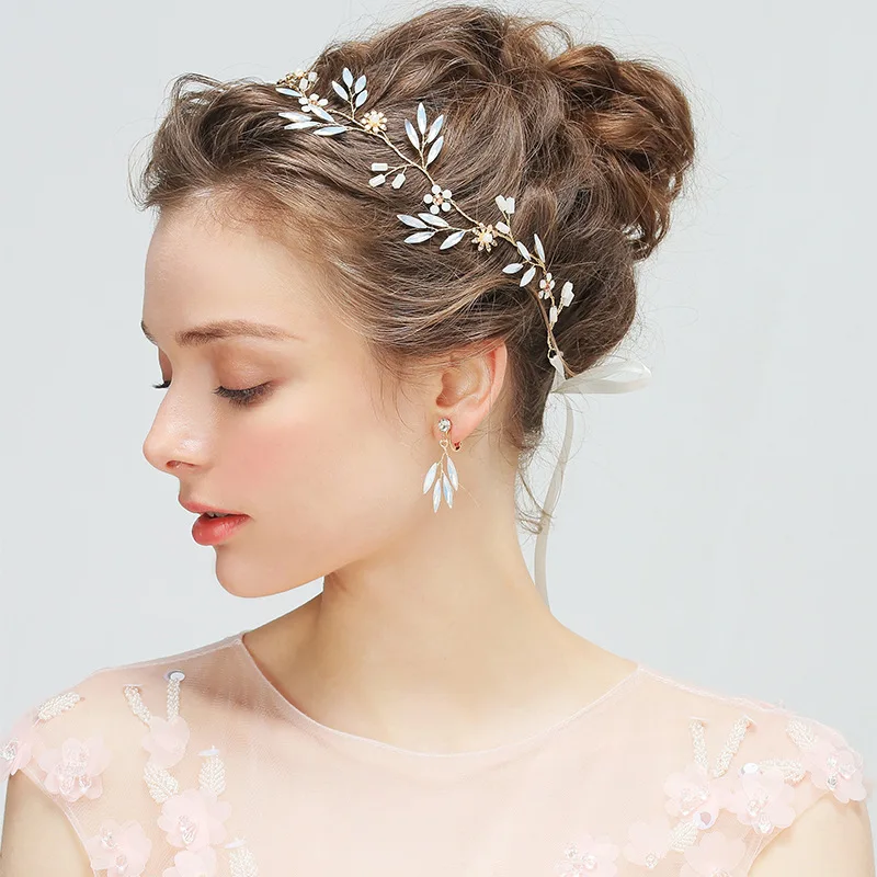 Женский Свадебный комплект из повязки на голову и сережек с опалом|bridal hair vine|hair