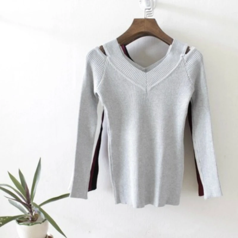 Fashion Women's Clothes Autum Spring Winter Warm Slim Tight Sexy Double V Long Sleeves Bottoming Coat Fall T Shirt Knit Sweater | Женская