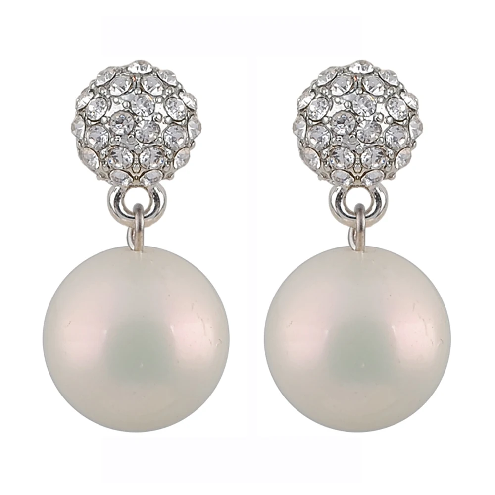 Элегантные белые серьги-подвески с имитацией жемчуга и стразы свадебные