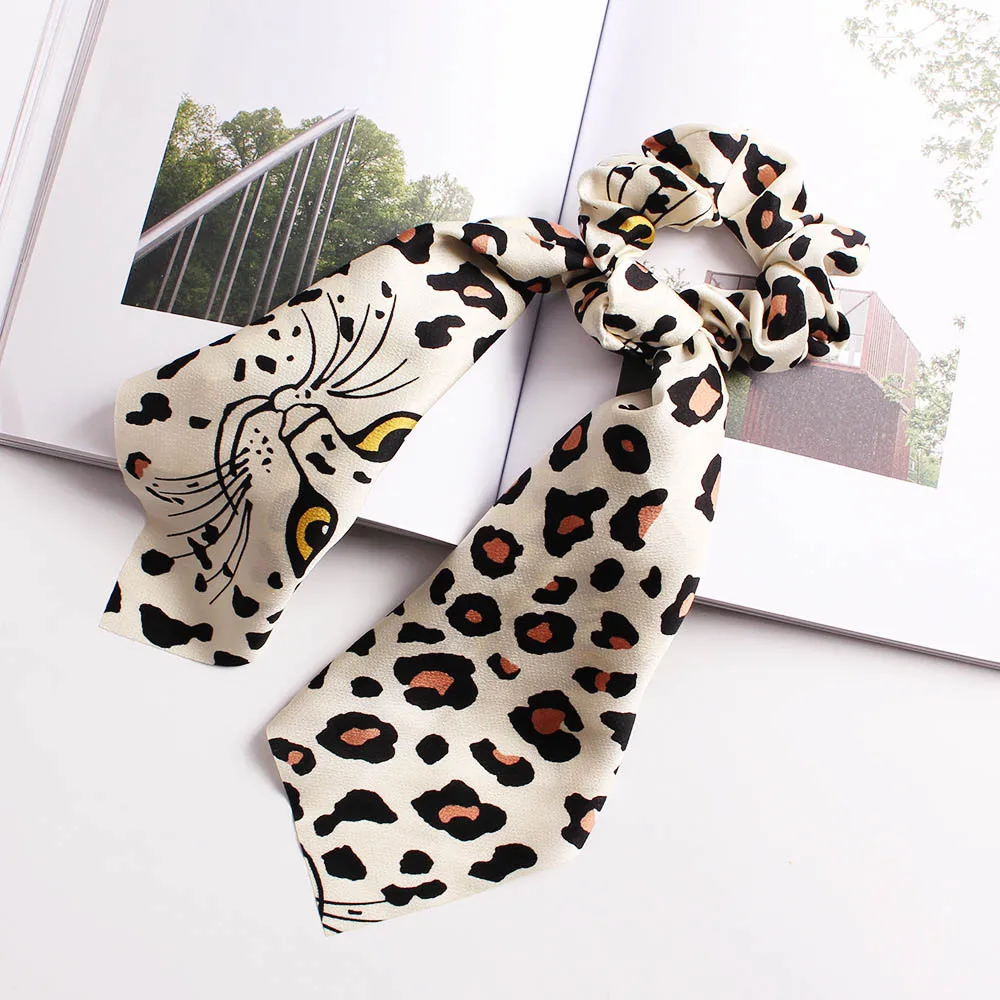 Leopard White Новинка, шарф для волос с принтом, Женская лента для волос, бант, эластичные резинки для волос для девочек, конский хвост, резинки для волос, повязки на голову, аксессуары для волос - Цвет: Leopard White