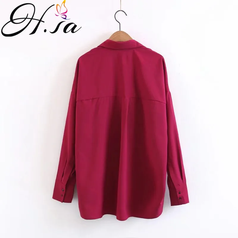 H.SA Women Red Shirts 2019 Long Sleeve Loose Oversized Sexy Tops and Blouses korean fashion clothing Female blusa feminina |