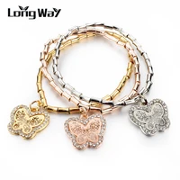 longway gold color bracelets bangles for women elastic charm bracelet vintage crystal butterfly bijoux sbr140601