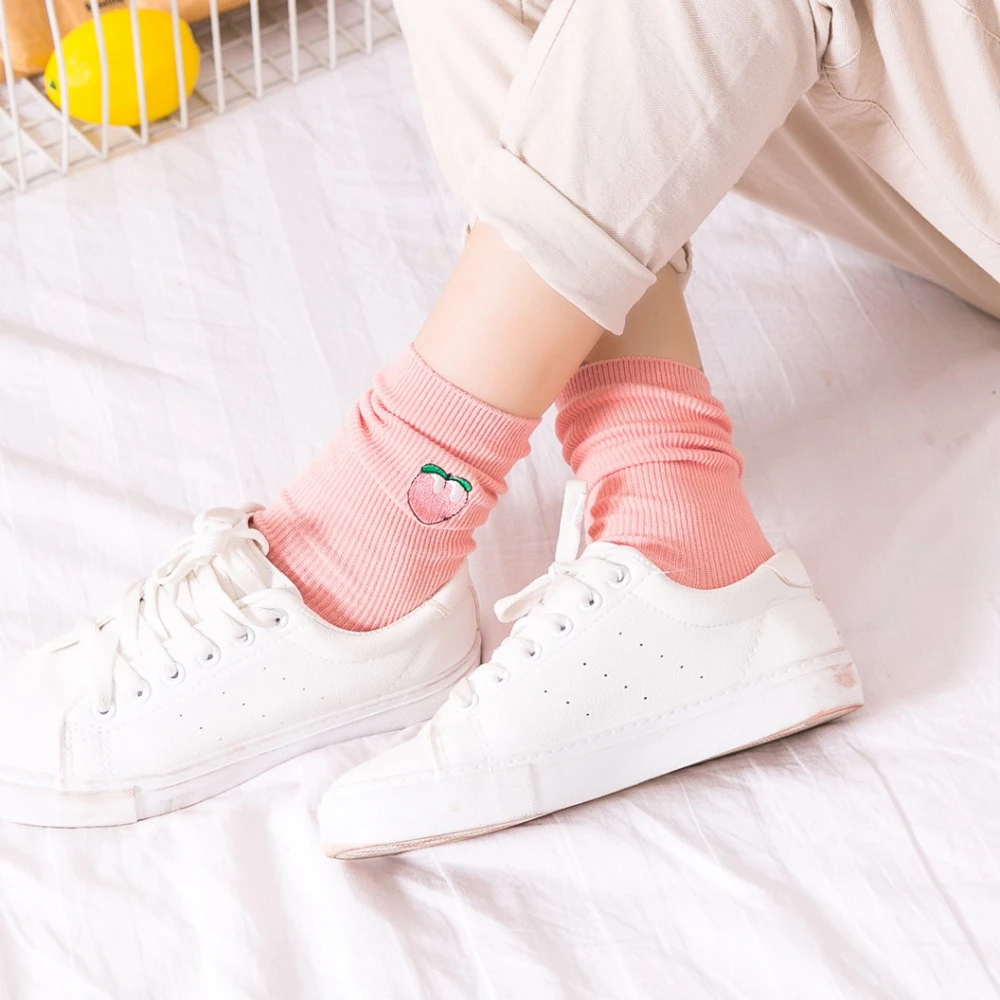 Милые носки для женщин и девочек простой дизайн с фруктами вишня банан авокадо