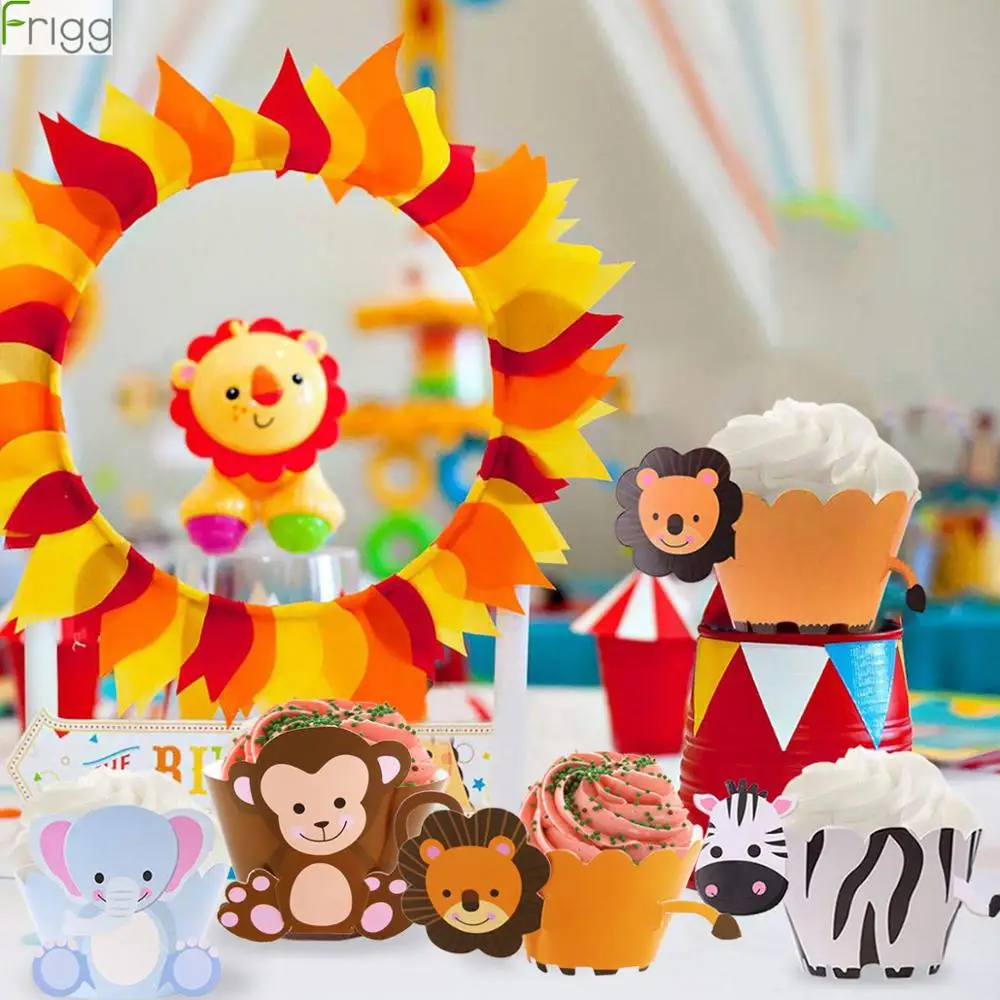 

Frigg 24PCS Cartoon Animal Cake Decorating Monkey Fox Cup Cake Wrappers Jungle Safari Birthday Party Decoration Supplies