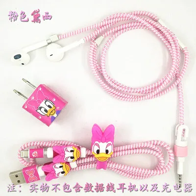 style 1 1,1 м и 1,4 м милый мультяшный USB кабель для наушников, набор протекторов с кабелем, стикеры для намотки, Спиральный шнур, протектор для iphone 5 6 6s 7 - Цвет: style 1