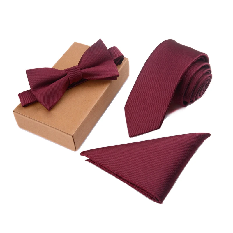 RBOCOTT Men's Tie Set Necktie Handkerchief and Bowtie 6cm Slim Solid Skinny Ties For Wedding Dot Striped 3pcs No Box | Аксессуары