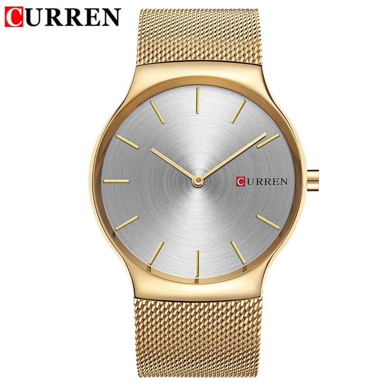 Мужские кварцевые часы CURREN ультратонкие со стальным сетчатым