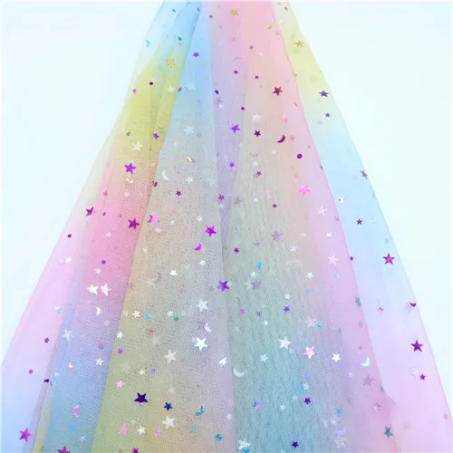 Star-pink 5m/lot 1.5m Width Rainbow Moon&star&love Heart Mesh Fabric Gauze Tulle Tissue Kids Tutu Dress Fabric DIY Sewing Accessories - Цвет: Star-pink