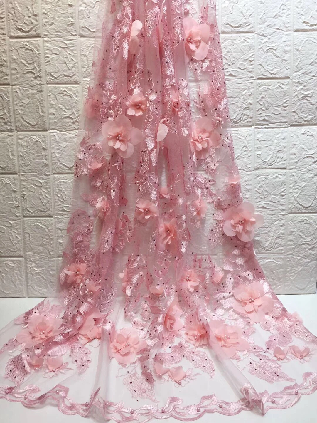 

2019 Latest 3D Fabric Flowers With Beads High Quality Mesh Embroidery Handmade Of Stones And 3D Flowers For Wedding Dress ZX3106