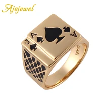 ajojewel gold color poker ring men classic jewelry cool black enamel heart anel man accessories
