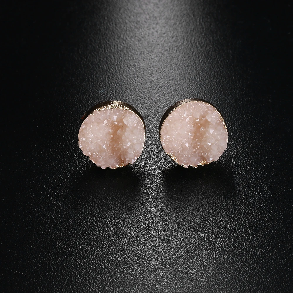 1 пара необработанный Кристальный Кварц Druzy серьги-гвоздики натуральный камень из смолы Круглые разноцветные серьги-гвоздики ювелирные изделия