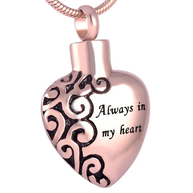 

XWJ2472 "Always in my heart" Memorial urn Necklace Heart Cremation Urn Pendant Stainless Steel Jewelry Ashes Holder Keepsake
