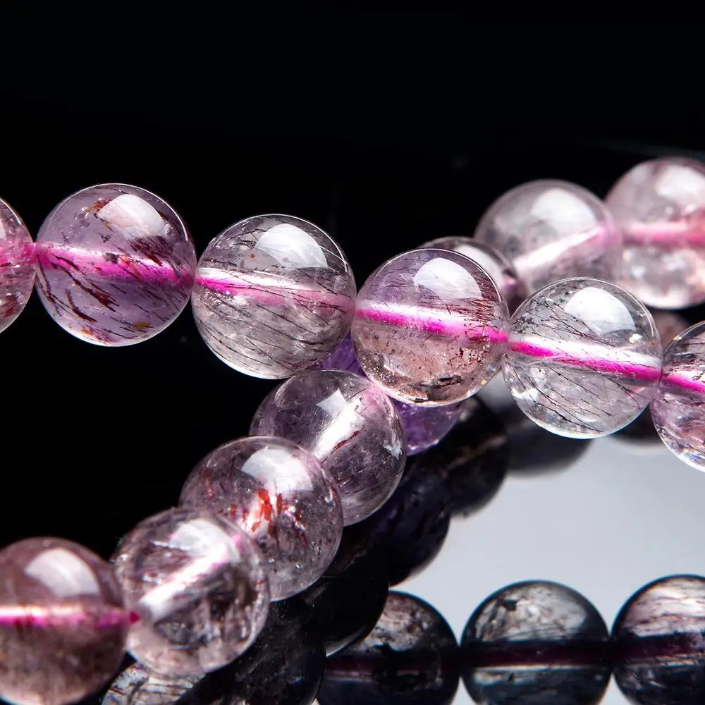 Натуральный супер 7 семь мелодий Камень круглые бусы женский браслет 10 мм AAA|aaa