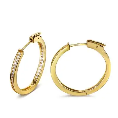 Dreamcarnival1989 Small Round Earrngs Hoops Rhodium or Gold-color White CZ Mounted Safety Press Lock Gift for Mum Regali Natale - Окраска металла: Золотой цвет