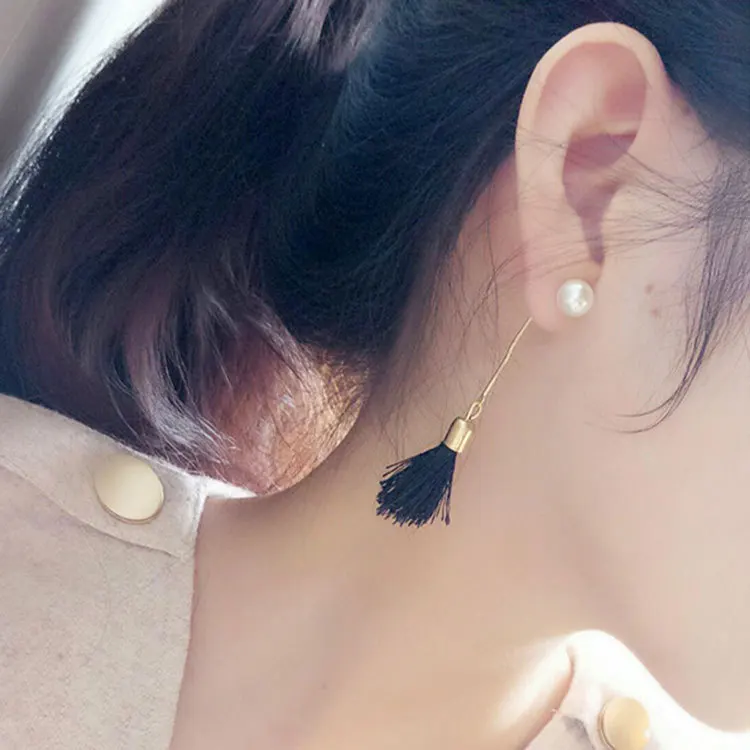 Серьги кисточки с искусственным жемчугом черно белые|tassel earrings|fashion long earringslong earrings