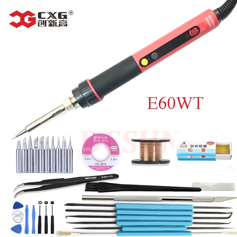 1x E60WT with tool CXG 60 Вт 90 Вт 110 Вт светодиодный цифровой Регулируемый Электрический паяльник постоянная температура паяльная станция E90WT E110WT E60WT - Цвет: 1x E60WT with tool