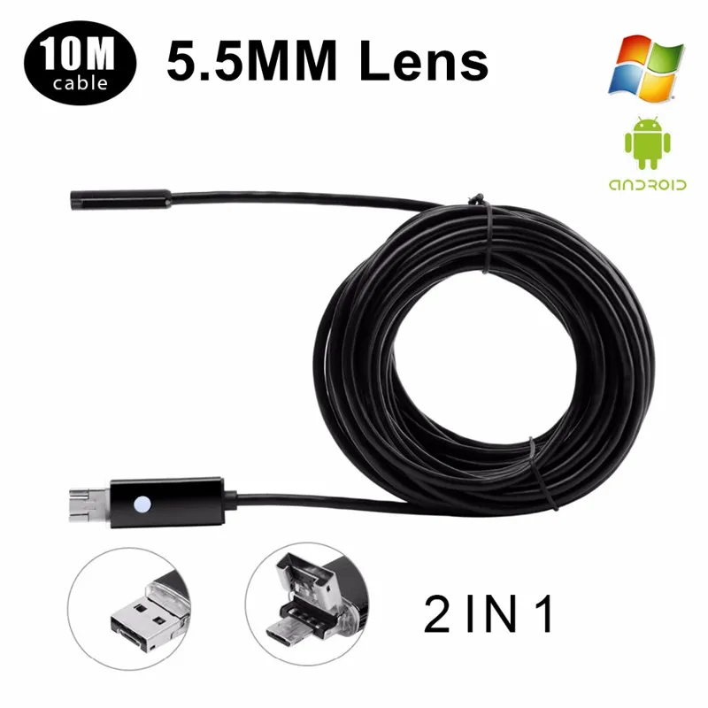 2 в 1 USB эндоскоп 720P HD 5,5 мм объектив 2 м 5 м 10 м Мини USB бороскоп для осмотра ПК телефон Android эндоскоп камера 30 - Цвет: SPCC025C