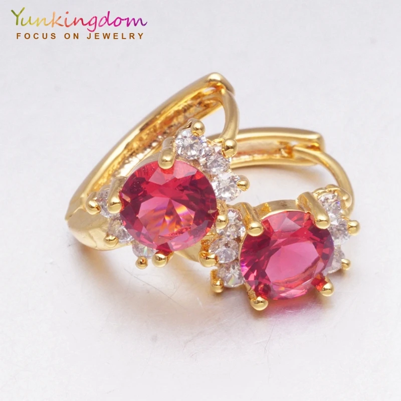 Yunkingdom привлекательные серьги с красным кристаллом золотистые кольца для женщин
