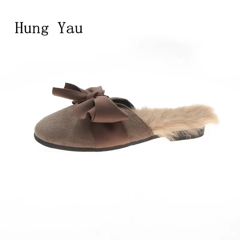 

Women Slippers Flips Flops 2018 Winter Warm Fur Butterfly-knot Shoes Woman Fashion Platform Female Slides Flat Comfortable