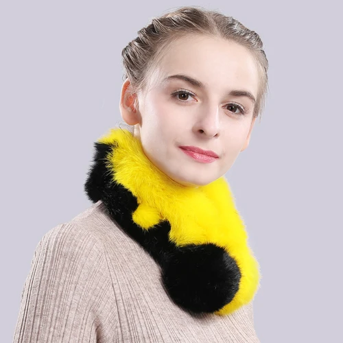yellow and black Новинка, шарф из натурального кроличьего меха, женский шарф из натурального кроличьего меха, Модный женский вязаный теплый шарф из натурального кроличьего меха - Цвет: yellow and black