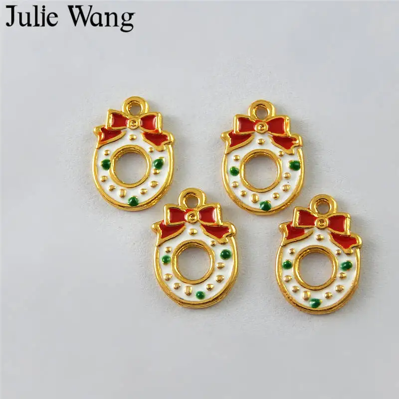 Julie Wang 10 шт. эмалированный Рождественский венок из Золотого Сплава Подвески