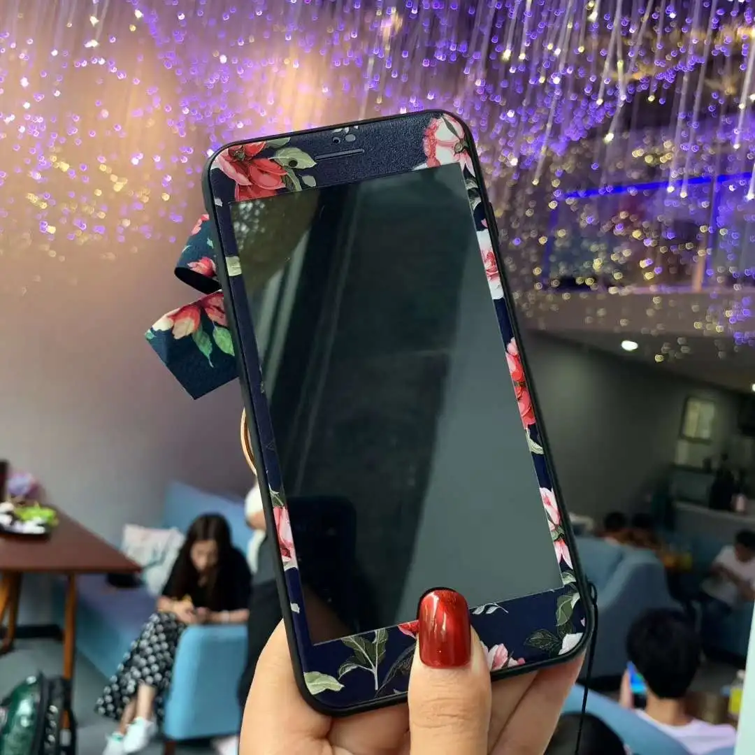 Only Glass film Для iPhone XS Max 3D Цветочный чехол для телефона+ пленка для экрана из закаленного стекла для iPhone X XR 7 8 6s Plus задняя крышка+ стеклянная пленка+ ремни - Цвет: Only Glass film