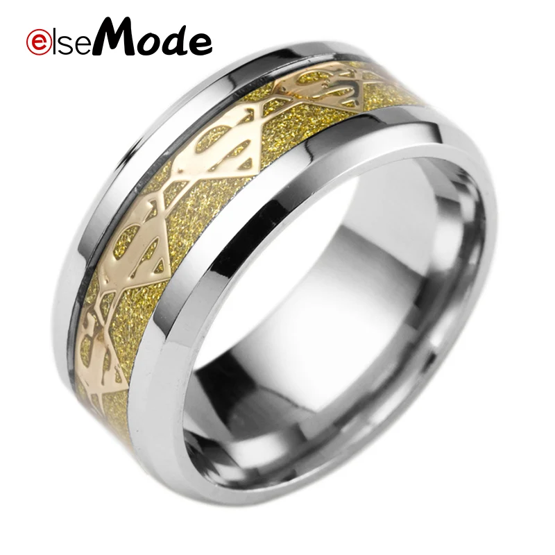 ELSEMODE 316L Титановая Сталь Супермен вентиляторы кольца 8 мм ширина для мужчин женщин золото серебро черный талисманы влюбленных - Цвет основного камня: Золотой