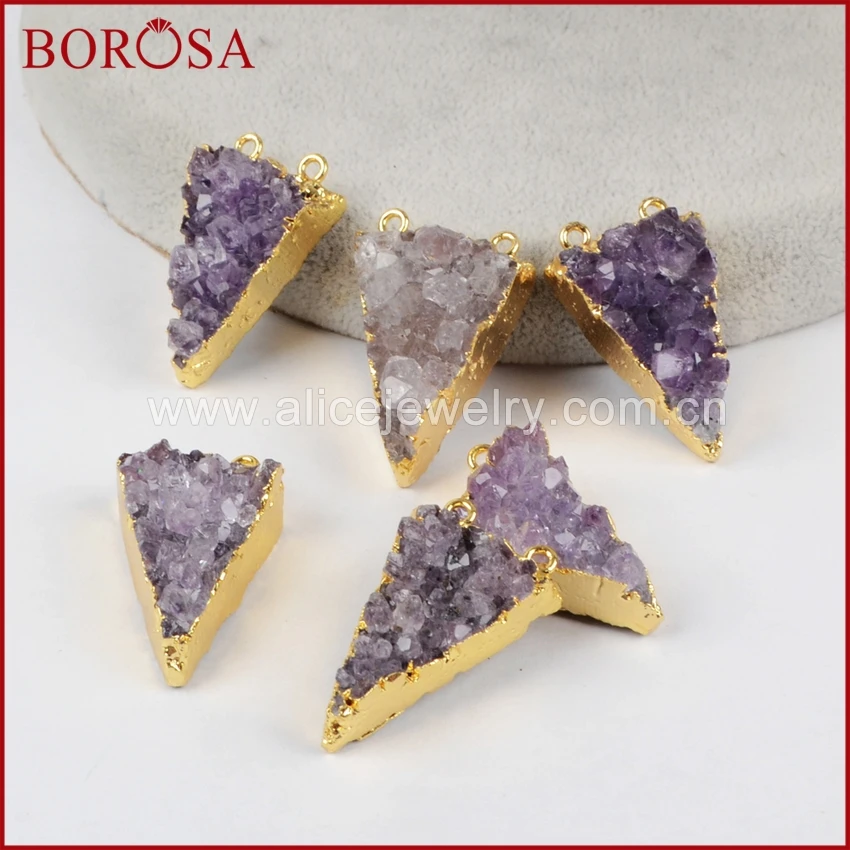 BOROSA 1 шт. друза аметиста треугольник разъем мода Друза золотистого цвета кулон