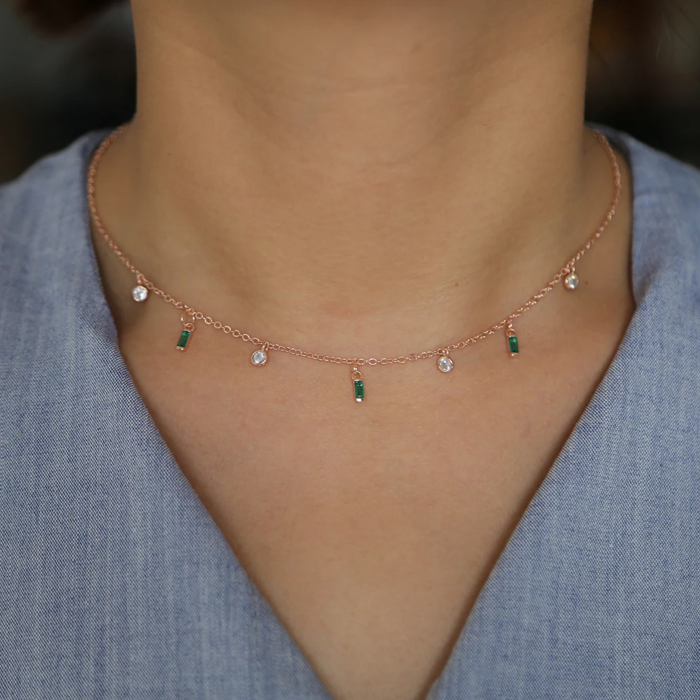 Ожерелье collarbone Новое поступление 2018 3 цвета зеленый синий красный багет Круглый