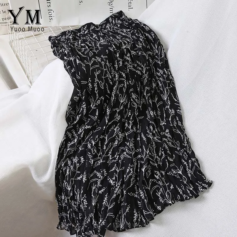 Style1Black YuooMuoo популярная красная плиссированная юбка с цветочным рисунком женская элегантная миди-юбка с высокой талией летняя трапециевидная Праздничная юбка в стиле бохо Женская юбка - Цвет: Style1Black