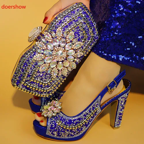 

doershow New gold color Italian Shoes With Matching Bags African Women Shoes and Bags Set For Prom Party Summer Sandal !Sms1-2