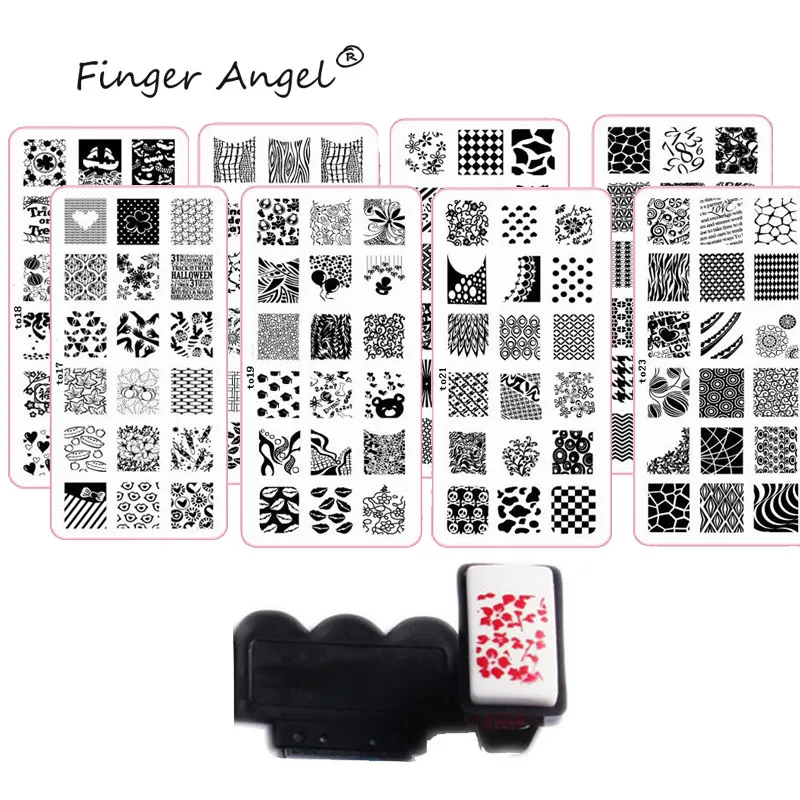 

Finger Angel 16 Pcs 12*6cm Rectangle Nail Art Plate Stamping Template +1 Pcs Nail Art Stamper & Scraper Tools set to17-32