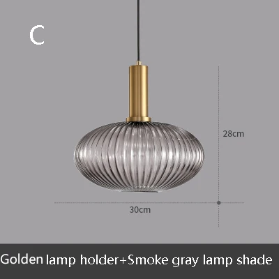 C Smoke gray glass Nordic Творческий Ретро плиссированные эффект стекло E27 светодиодный подвесной светильник для кухни гостиная спальня ванная комната исследование Ресторан отеля - Цвет корпуса: C Smoke gray glass